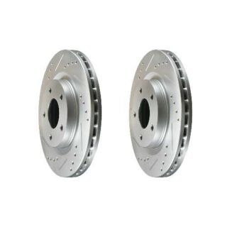 Front Cross Drilled Slotted Coated Performance Brake Rotor Set of 2