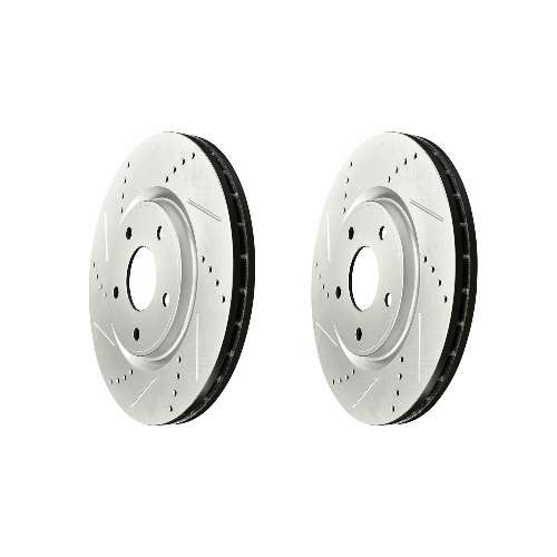 Front Cross Drilled Slotted Coated Performance Brake Rotor Set of 2