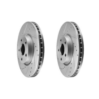 Front Cross Drilled Slotted Coated Performance Brake Rotor Set of 2